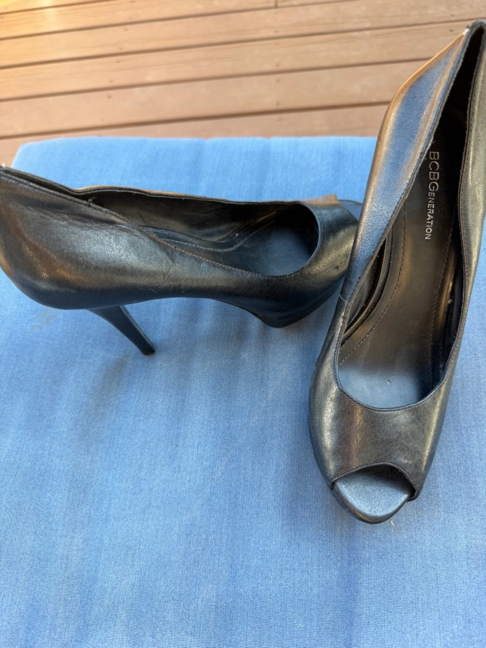 BCBGeneration Black Peep-Toe Leather Pumps - Picture 2 of 5
